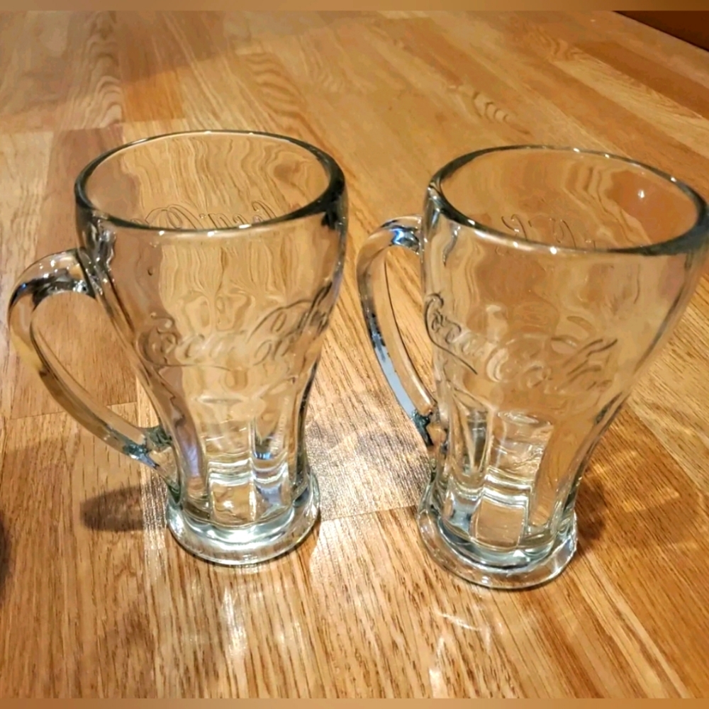 Vintage Coke Coca Cola Set of 2 Glasses With Handle Mug Libbey Glass 14 oz